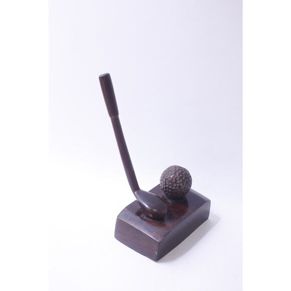 Bronze book end Golf Ball and a Driver, Wooden Figure, 9 inches, Sports Souvenir - Picture 1 of 2